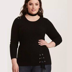 Black Grommet Lace Up Detailed Sweater - Torrid Size 2 - Never Worn